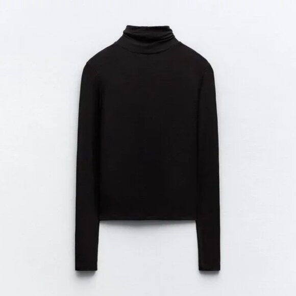 NWT ZARA MOCK NECK SHIRT BLACK - Picture 1 of 4